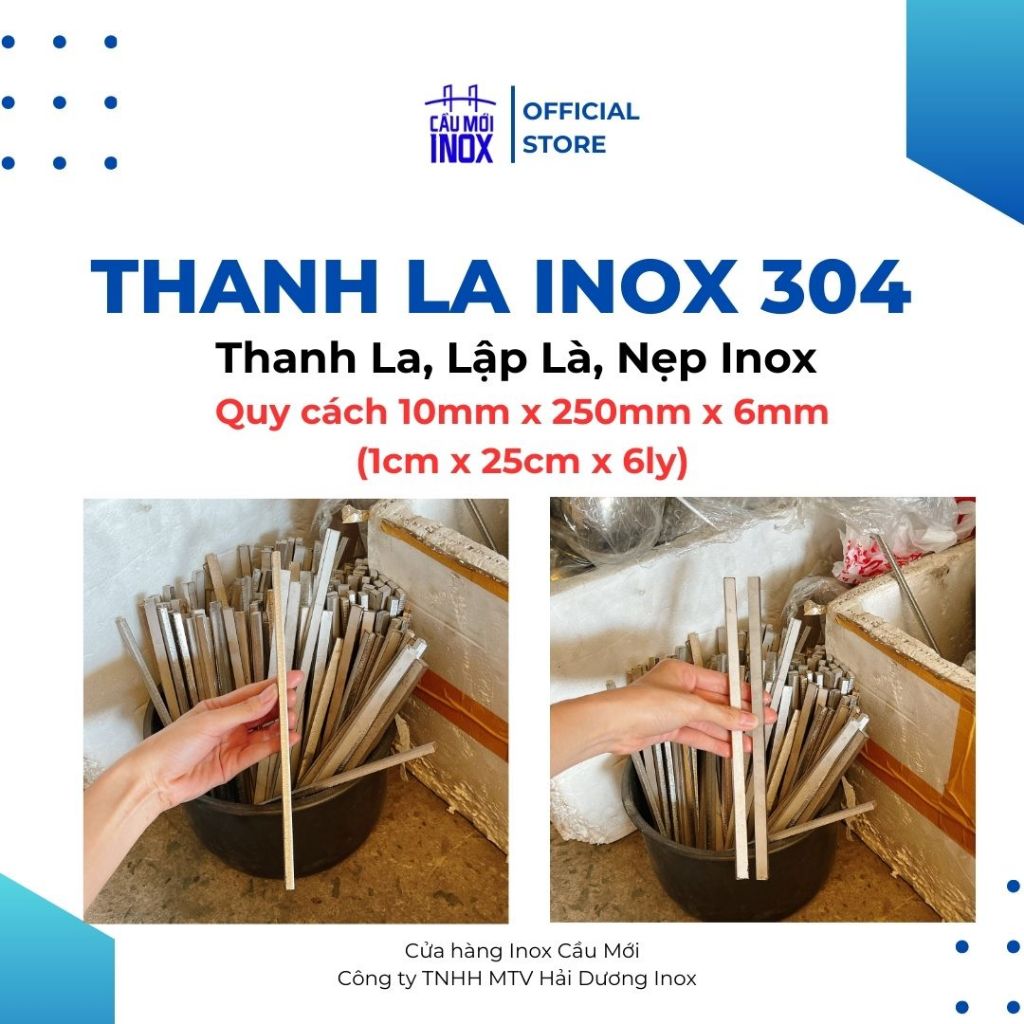 Thanh la inox 304, lập là, nẹp la bản rộng 1cm, dày 6ly, dài 25cm