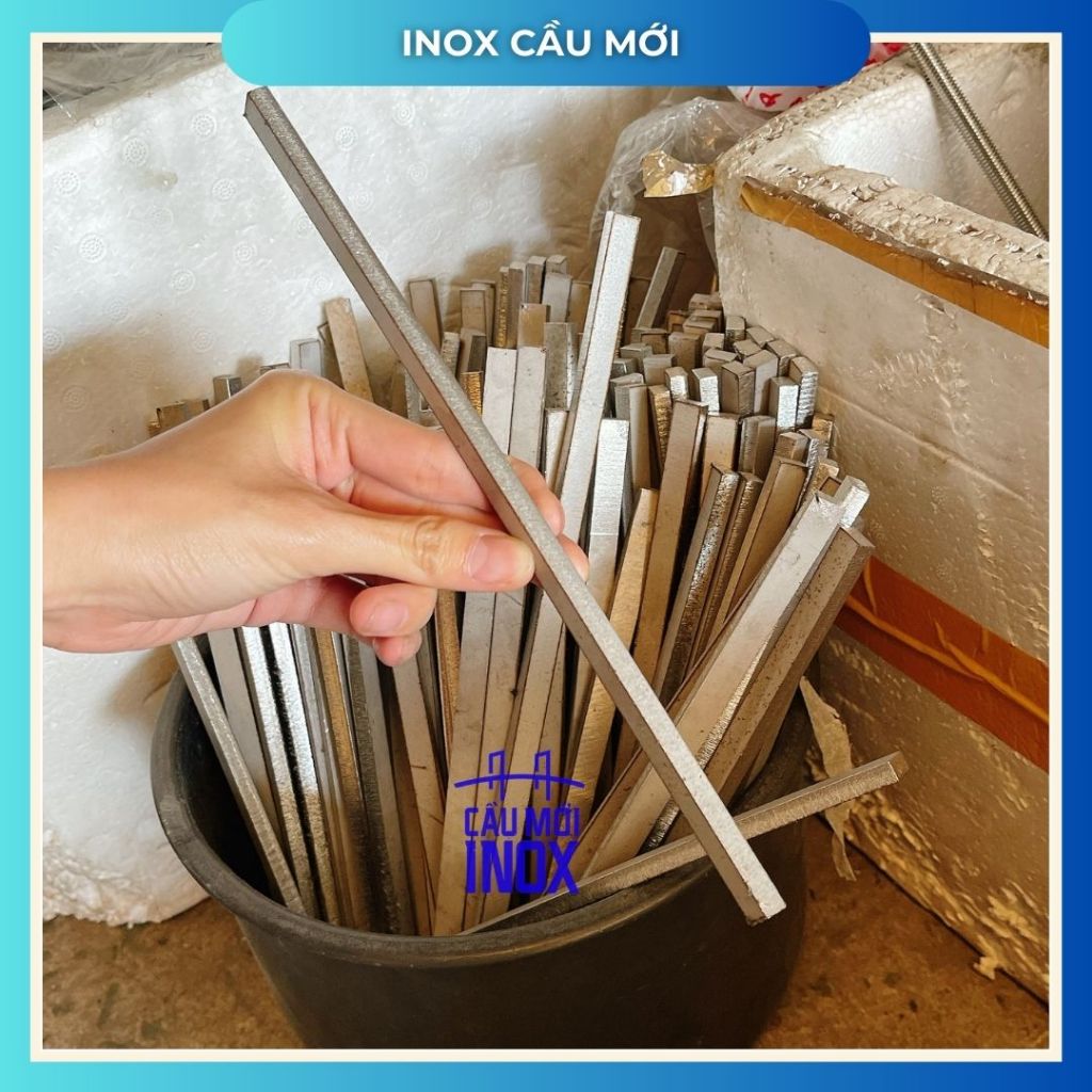 Thanh la inox 304, lập là, nẹp la bản rộng 1cm, dày 6ly, dài 25cm
