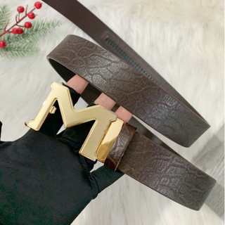 Thắt lưng nam da bò khoá chữ M gạt tự động dây nịt dập vân voi bản 3,5cm