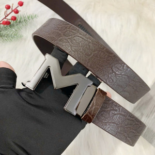 Thắt lưng nam da bò khoá chữ M gạt tự động dây nịt dập vân voi bản 3,5cm