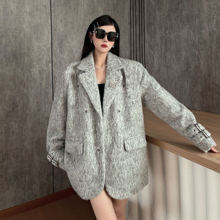 Áo khoác vest len dạ dài tay nữ đính đá cao cấp khí chất dày dặn