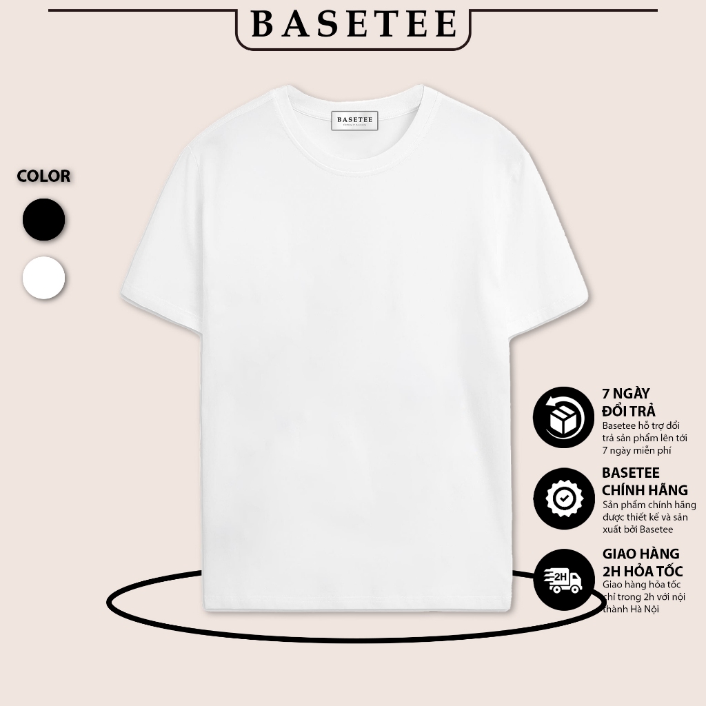 Áo thun trắng trơn Basic mềm mịn co dãn thấm hút mồ hôi 40-100kg form suông Unisex Basetee