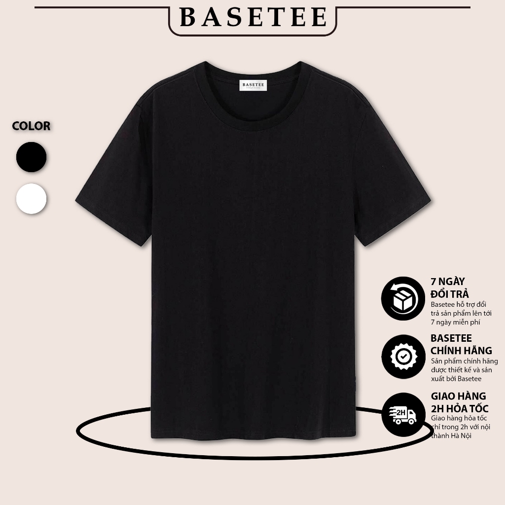 Áo thun đen trơn Basic mềm mịn co dãn thấm hút mồ hôi 40-100kg form suông Unisex Basetee