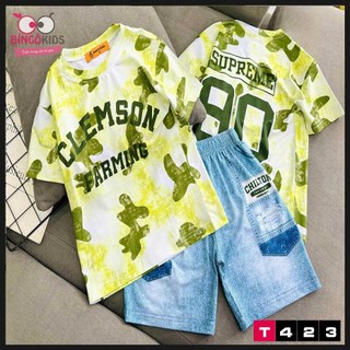 Đồ bộ mặc nhà bé trai quần ngắn áo ngắn họa tiết hip hop hiện đại chất thun lạnh in 3D