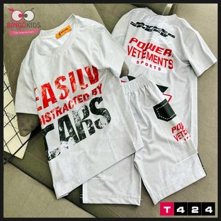 Đồ bộ mặc nhà bé trai quần ngắn áo ngắn họa tiết hip hop hiện đại chất thun lạnh in 3D