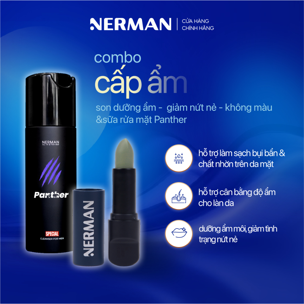 Ảnh Combo Cấp Ẩm - Sữa rửa mặt Panther dưỡng ẩm nam hương nước hoa 100g & Son dưỡng môi giảm nứt nẻ Men in Black 4g 1