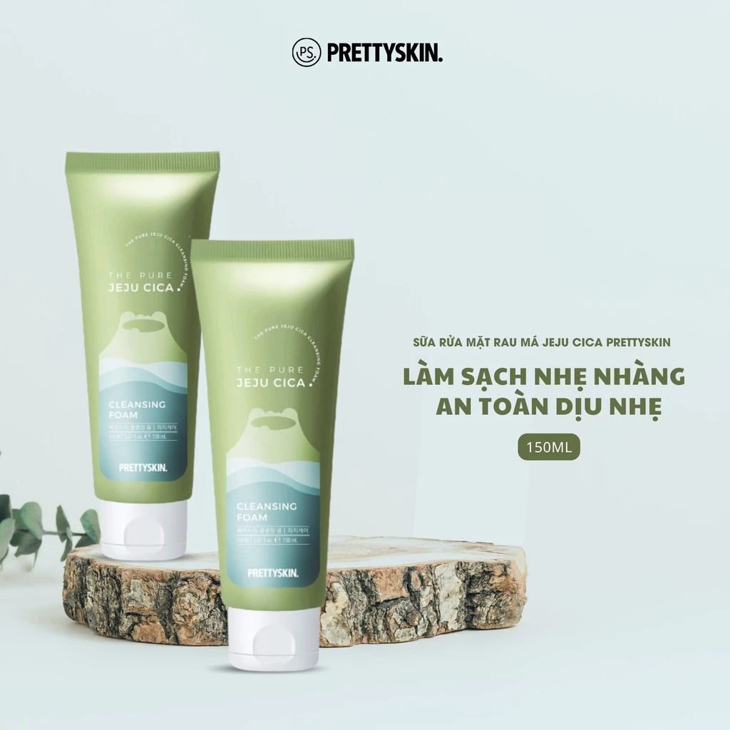 Ảnh Sữa Rửa Mặt Rau Má PrettySkin The Pure Jeju Cica Cleansing Foam Làm Sạch Sâu, dịu nhẹ cho da150ml Chính Hãng Pretty Skin 2