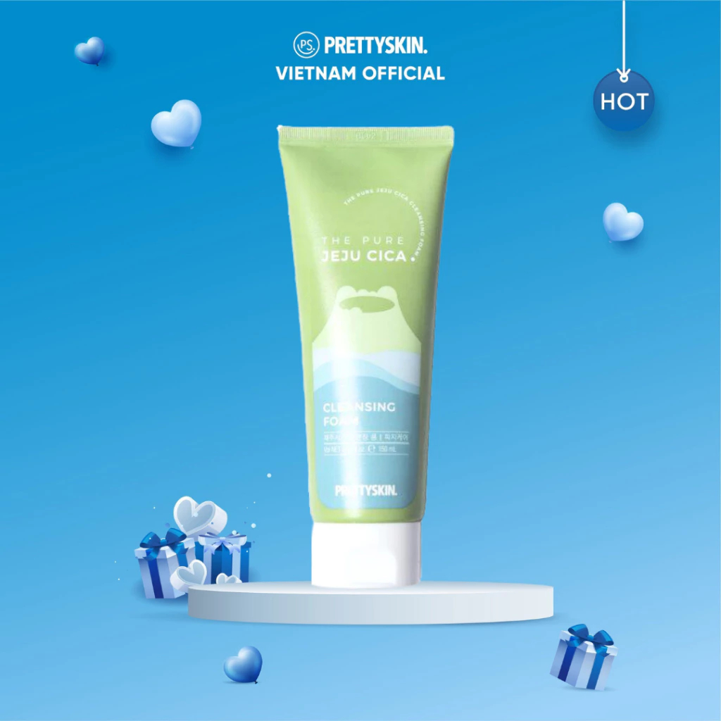 Ảnh Sữa Rửa Mặt Rau Má PrettySkin The Pure Jeju Cica Cleansing Foam Làm Sạch Sâu, dịu nhẹ cho da150ml Chính Hãng Pretty Skin 1