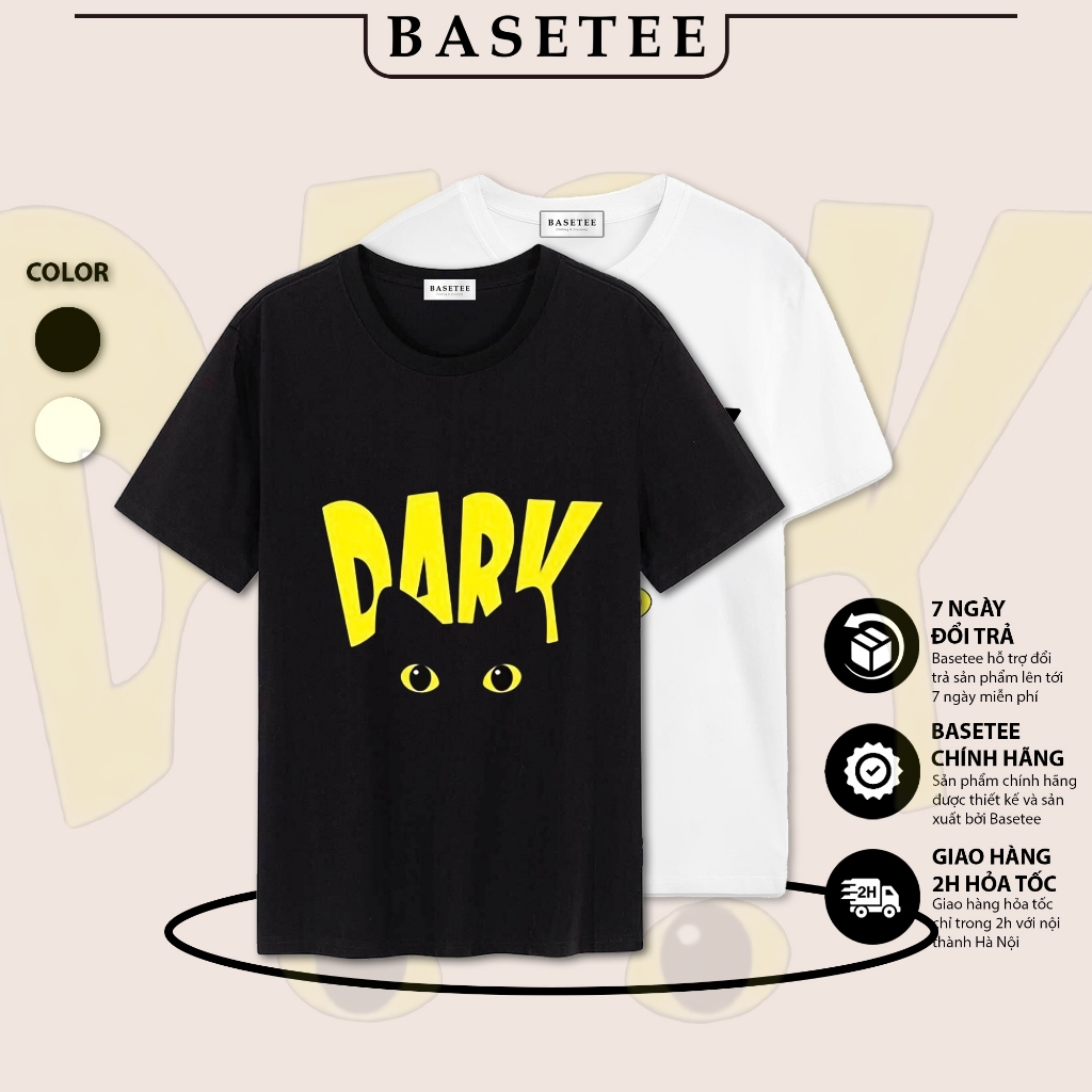 Áo thun màu in hình Dark Cat co dãn thấm hút mồ hôi đủ size 40-100kg form rộng Basetee Unisex