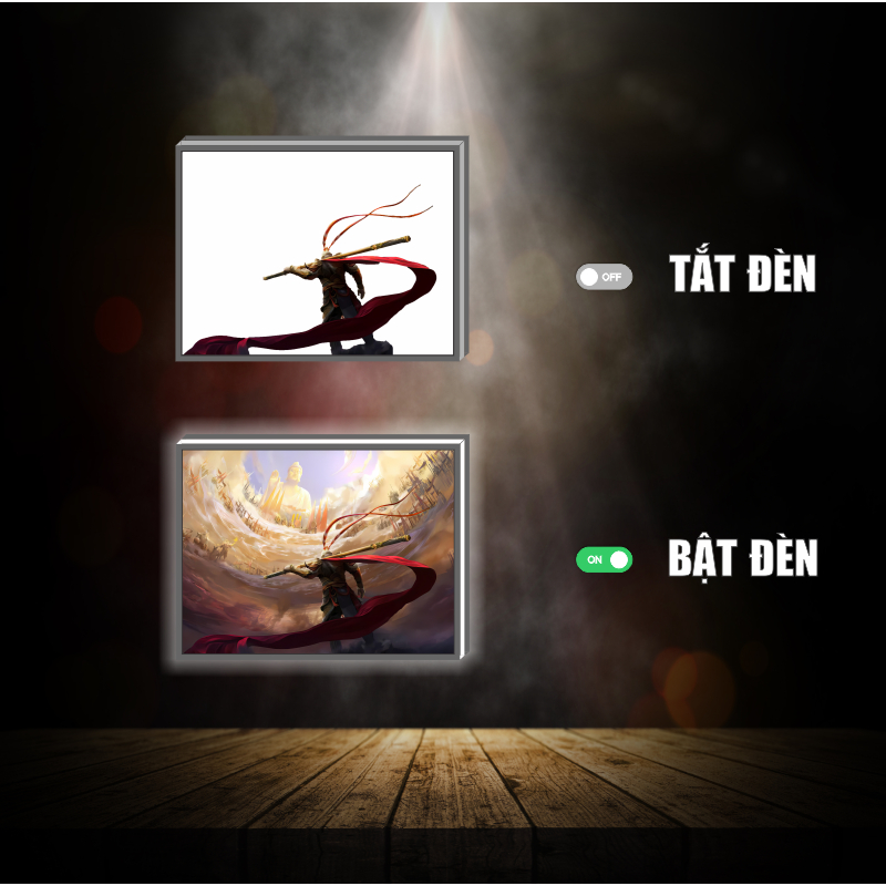 Tranh đèn led 3D đổi màu Wukong - Tranh đèn led 3D ANIME trang trí bàn làm việc, đèn ngủ