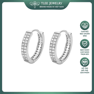 Khuyên tai bạc unisex TLEE nạm đá tròn bản to đính đá sang trọng TLEE JEWELRY B0138