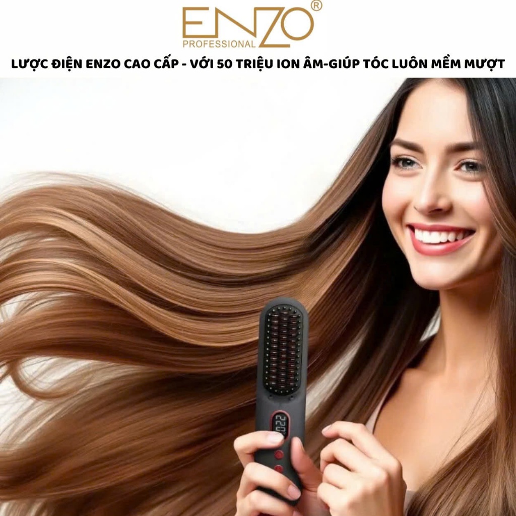 Ảnh Lược điện không dây cao cấp ENZO, công nghệ ion âm, chăm sóc tóc bóng mượt tự nhiên, tạo kiểu đa năng 2