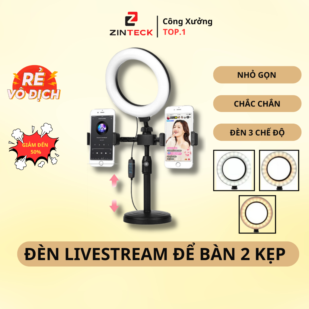 Đèn Livetream Để Bàn 2 Kẹp Điện Thoại D31 - Có Đèn Hỗ Trợ - Livetream - Bán Hàng