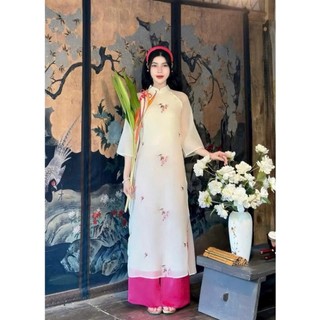 Set áo dài cách tân áo tơ thêu họa tiết 4 tà cổ trụ phối quần lụa có 3 màu sành điệu dễ lựa chọn