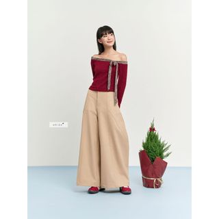 𝐎𝐥𝐢𝐯𝐢𝐚 𝐓𝐨𝐩 - Áo kiểu nữ, áo thun tay dài trễ vai thiết kế phối caro nhiennhienvintage NAT00009