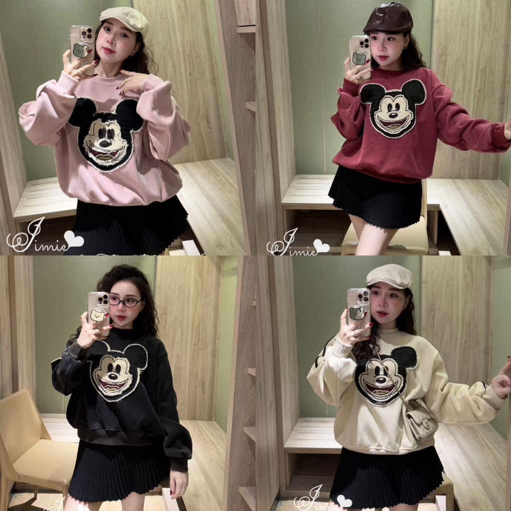 áo nỉ nữ , áo thu đông nữ dài tay cổ tròn thêu hình mikey nhiều màu chất vải mền mại Donna hcom3678