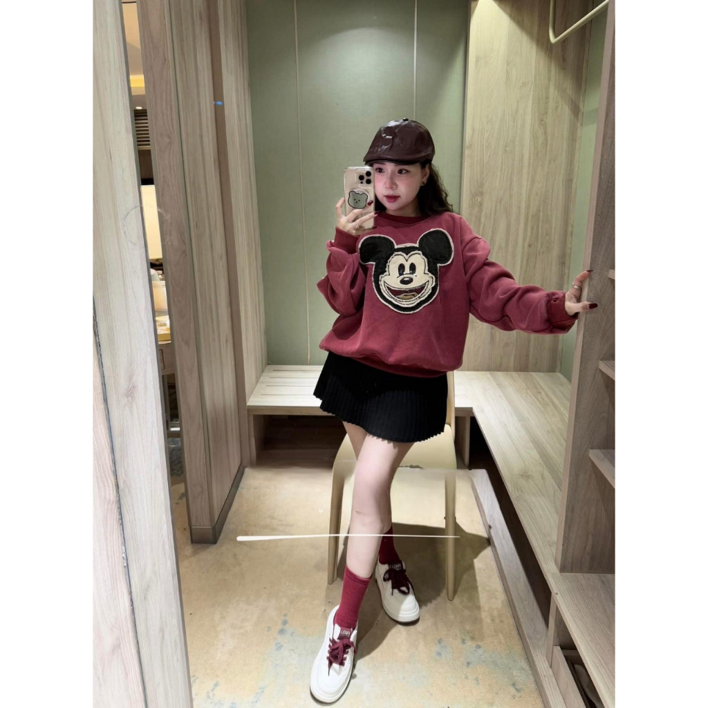 áo nỉ nữ , áo thu đông nữ dài tay cổ tròn thêu hình mikey nhiều màu chất vải mền mại Donna hcom3678