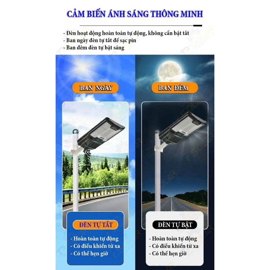 Ảnh Đèn Liền Thể Năng Lượng Mặt Trời TP SOLAR Siêu Sáng, Đèn Sân Vườn Liền Thể Kép 800W, Cảm Biến Chuyển Động Bảo Hành 3 Năm 4