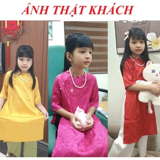 Sét Áo Dài Cách Tân Cho Bé Gái Lụa Gấm Cổ Ngọc Nơ Cao Cấp, Áo Dài  Bé Gái  Mặc Tết DA01 - BEEKIDS