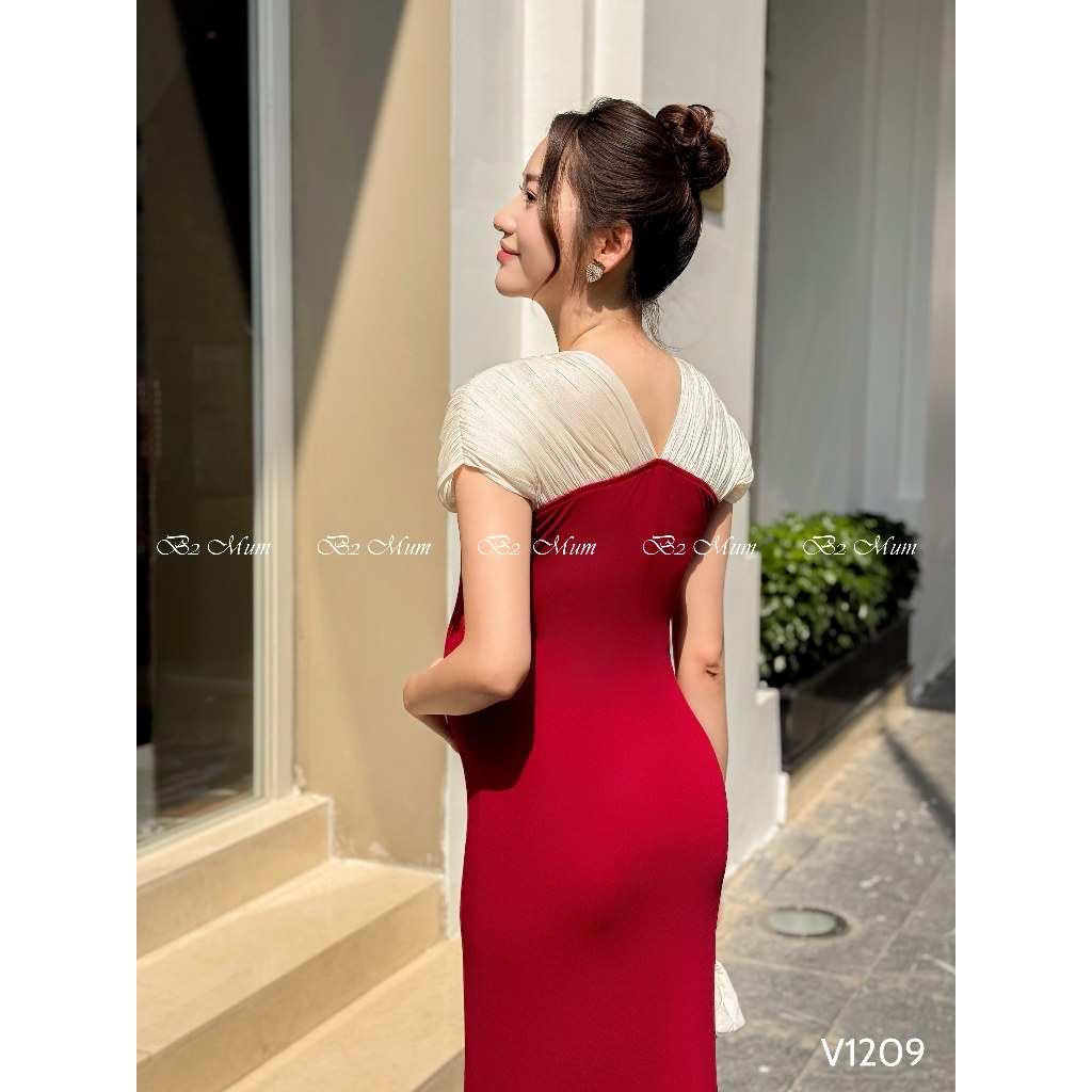 Váy bầu đi tiệc đính hoa sang trọng, thanh lịch - phù hợp để mặc trong buổi tiệc V1209 thiết kế by B2 MUM