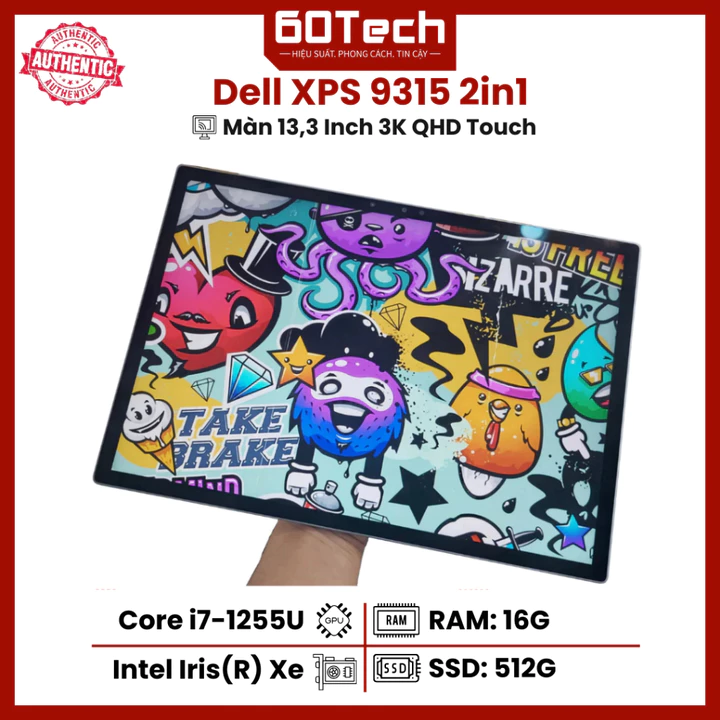 Laptop Dell XPS 9315 2in1 - Core i7-1255U RAM 16G SSD 512G Màn 13,3 Inch 3K QHD Touch ( Bảo Hành 3 đến 12 Tháng )