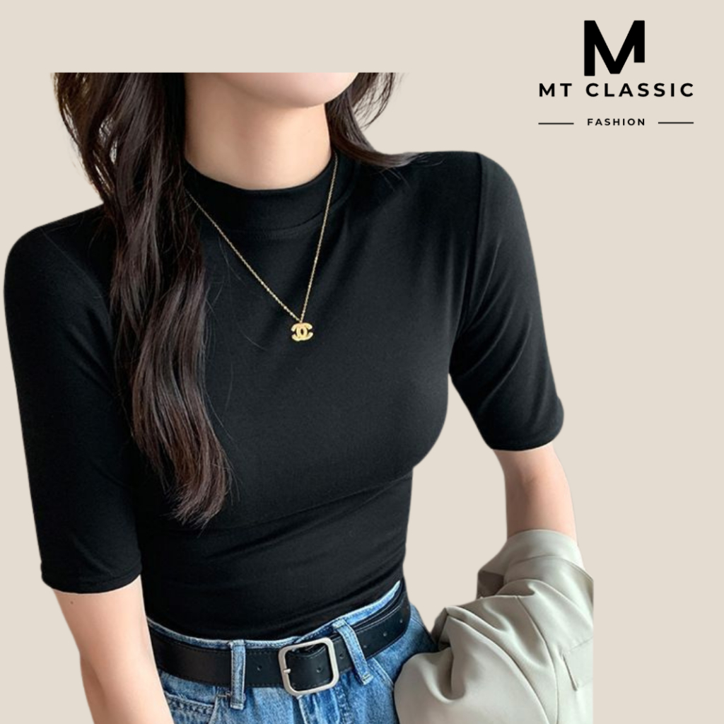 (Hỏa tốc HCM) Áo thun cổ lọ cọc tay, áo thun tay lỡ cổ cao 3cm dáng hàn quốc nhẹ nhàng, chất thun cao cấp - Mt Classic