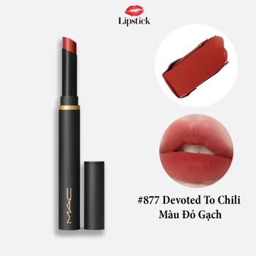 Son MAC Powder Kiss Velvet Blur Slim Stick Lipstick - 877 Devoted To Chili Màu Đỏ Gạch Chính Hãng