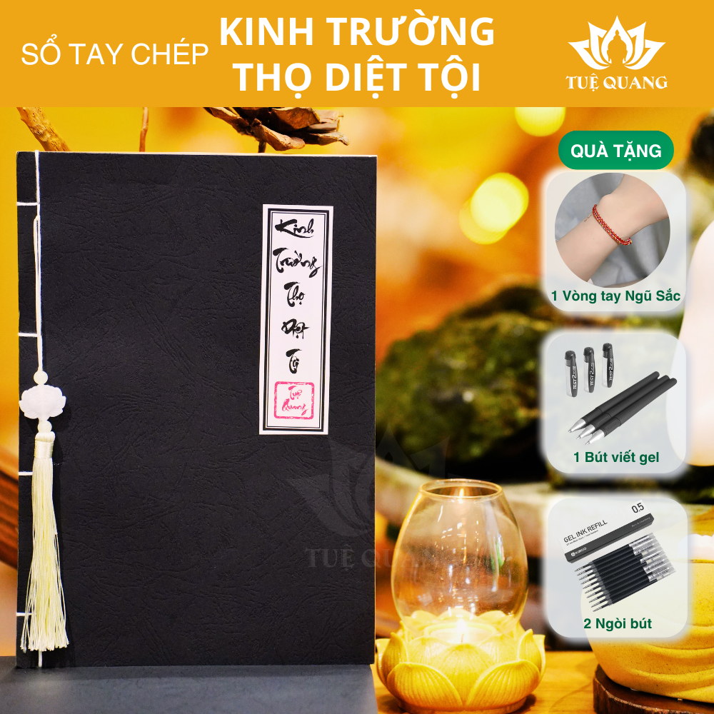 Sách - Sổ tay Chép Kinh Trường Thọ Diệt Tội In Mờ Giấy Cổ Cao Cấp A4, Thành Kính, Vở Cỡ Chữ Lớn