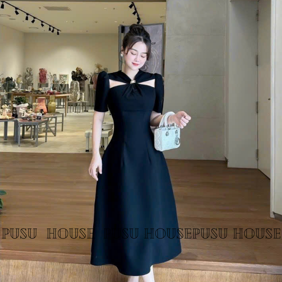 Đầm Dự tiệc Thiết Kế Xoắn Đính Đá Thanh Lịch Sang Trọng Công Sở Dạo Phố-PUSU HOUSE