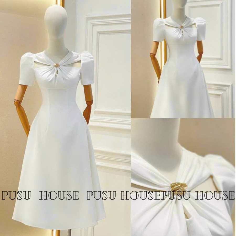 Đầm Dự tiệc Thiết Kế Xoắn Đính Đá Thanh Lịch Sang Trọng Công Sở Dạo Phố-PUSU HOUSE