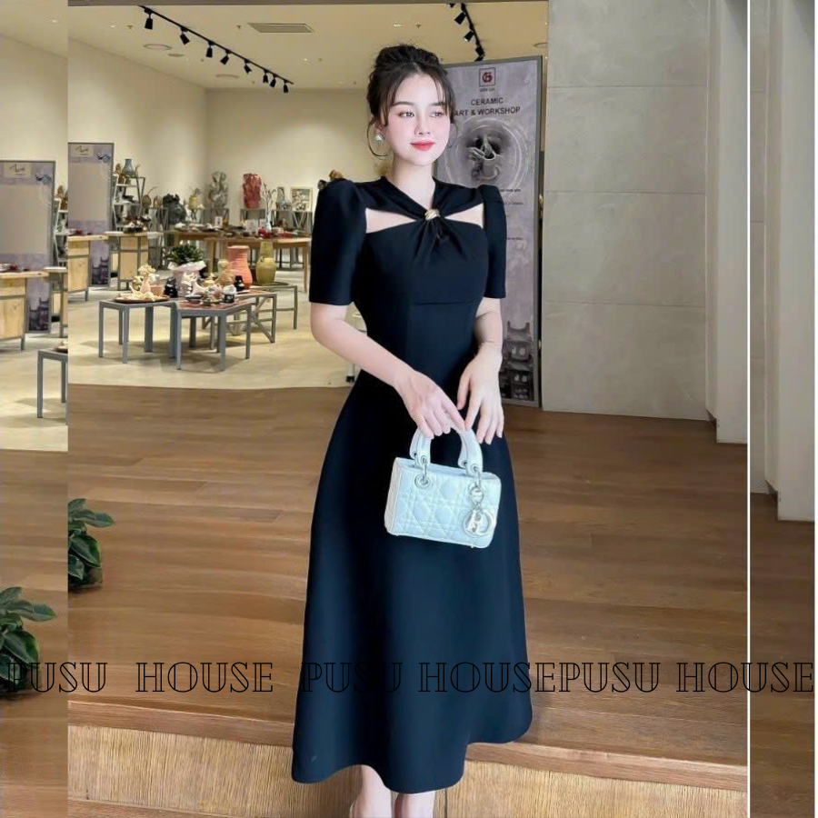 Đầm Dự tiệc Thiết Kế Xoắn Đính Đá Thanh Lịch Sang Trọng Công Sở Dạo Phố-PUSU HOUSE