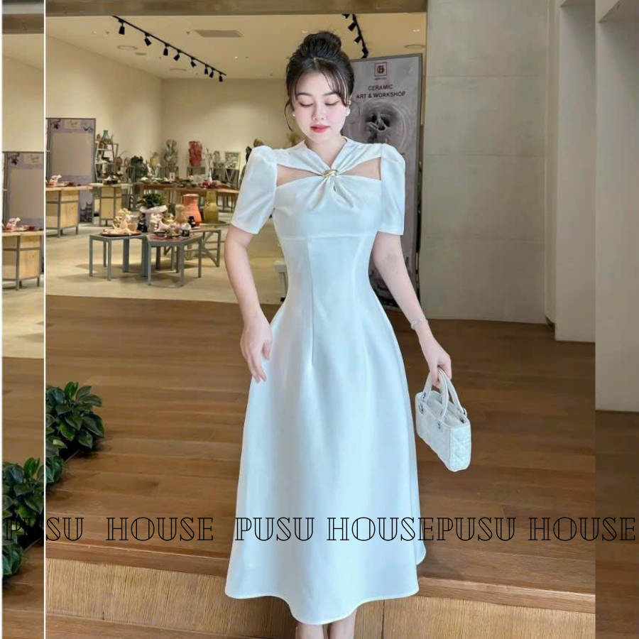 Đầm Dự tiệc Thiết Kế Xoắn Đính Đá Thanh Lịch Sang Trọng Công Sở Dạo Phố-PUSU HOUSE