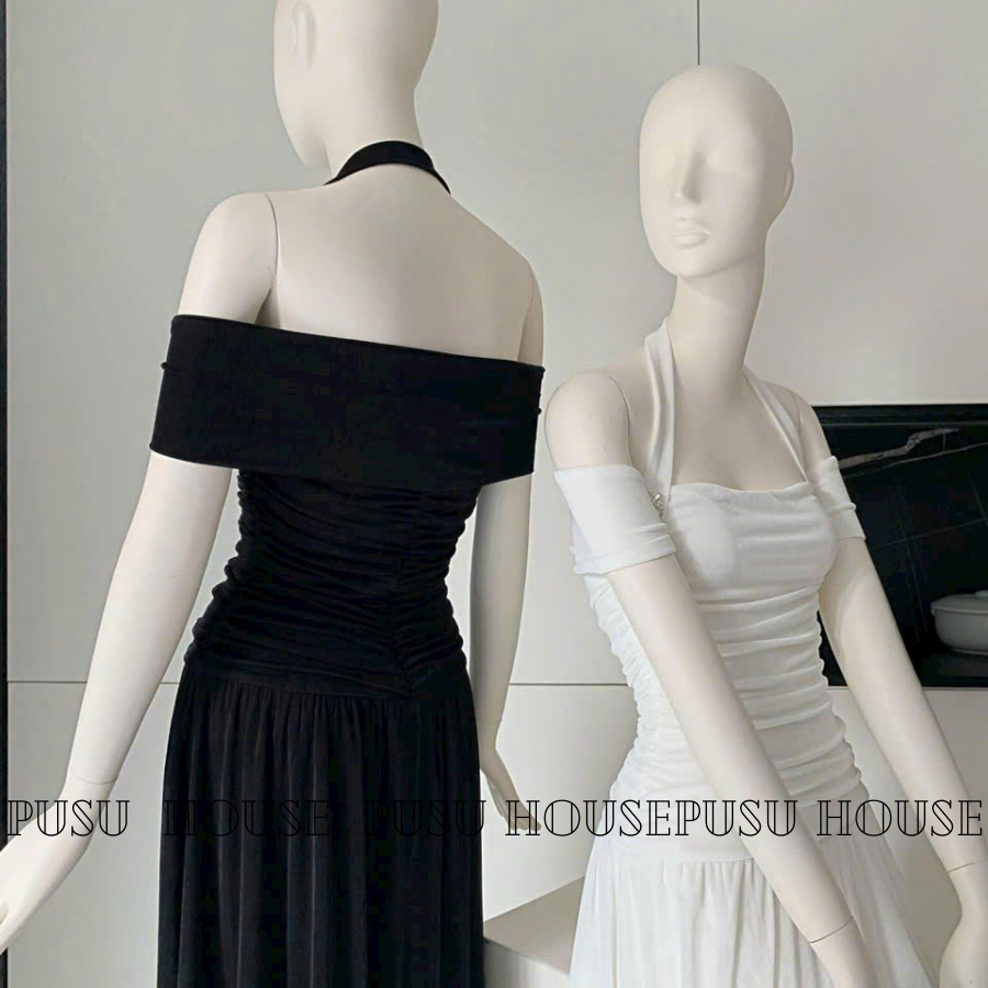 Đầm thun nhún trễ vai dáng dài tôn dáng dự tiệc dạo phố xinh -PUSU HOUSE
