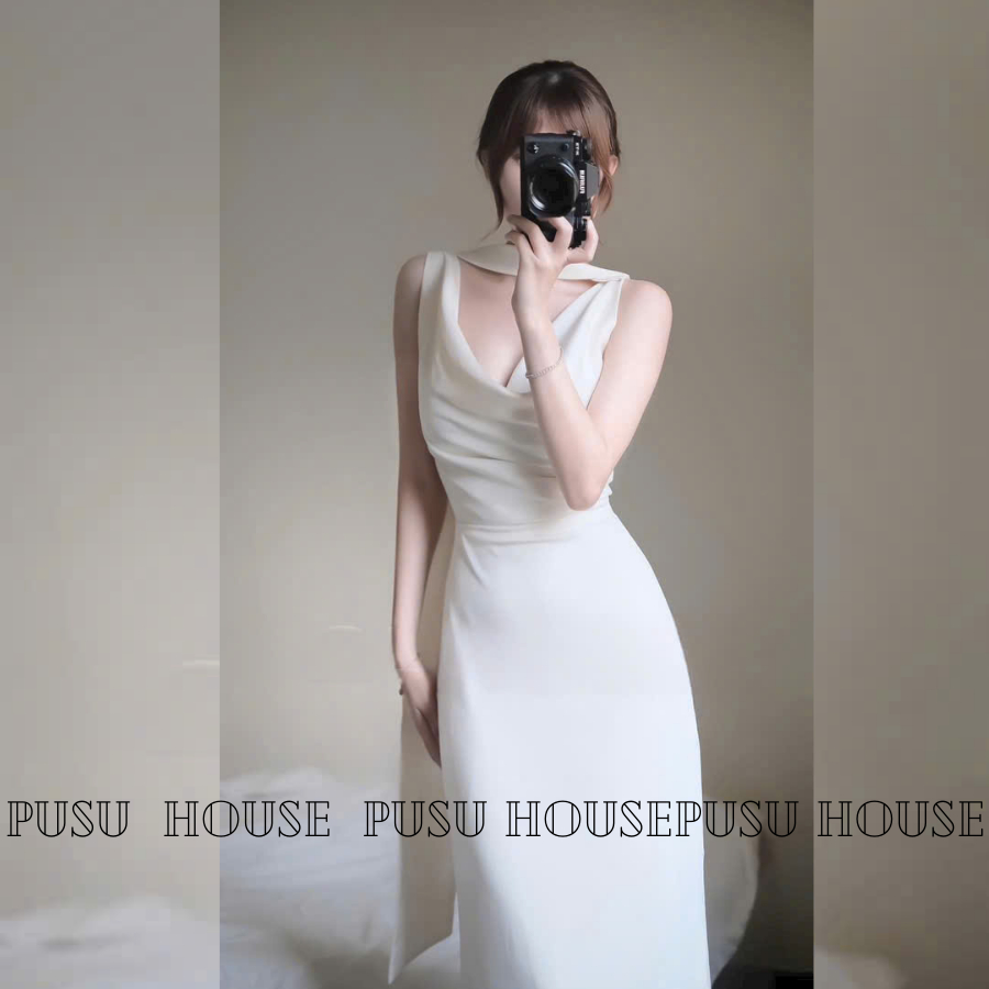 Váy Lụa Dài Trễ Vai Thướt Tha, Thiết Kế Sang Trọng Dự Tiệc-PUSU HOUSE