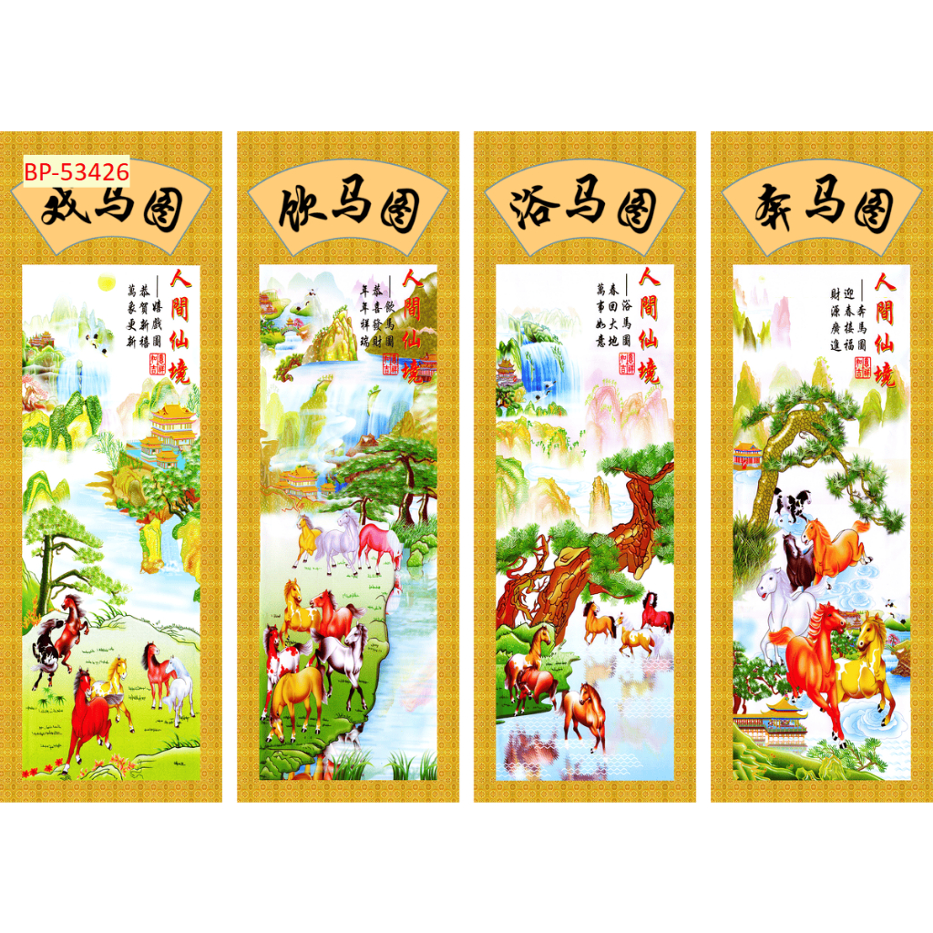 Tranh lụa tứ quý Phúc Lộc Thọ, trang trí phòng khách phong thủy