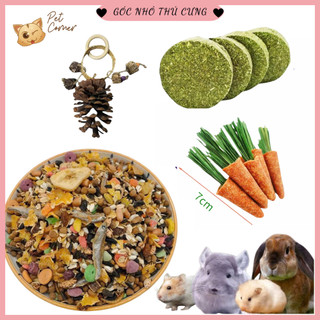 Tổng hợp các loại thức ăn cho hamster, thỏ, sóc và thú cưng nhỏ (Snack thưởng mài răng và đồ chơi)