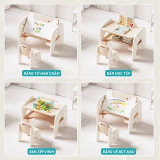 Bộ Bàn Học Kèm Ghế Cho Bé, Set Bàn Ghế Đa Năng Tích Hợp Bảng Vẽ Thông Minh Và Ngăn Sách Tiện Lợii