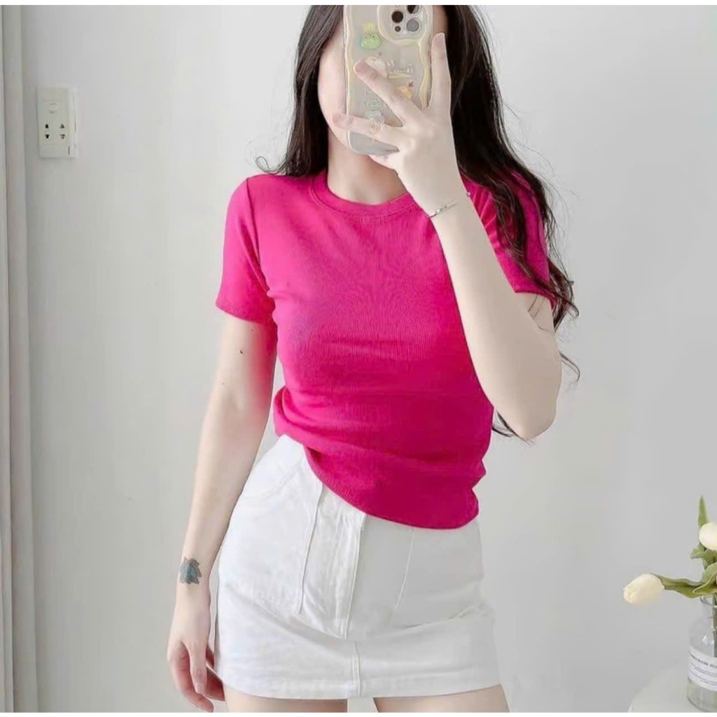 Áo Thun Nữ Cổ Tròn Form Ôm MS061 Chất Thun Gân Tăm Co Giãn Mềm Mị Thoáng Mát Bigsize ESHOP 45-85kg