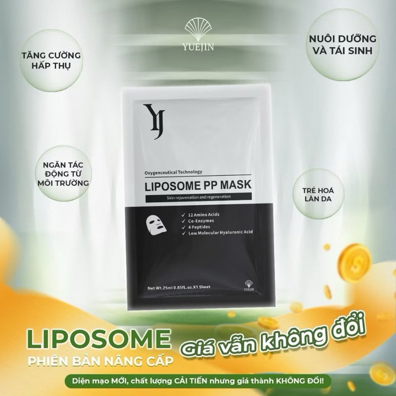 5-10-20 miếng Mặt nạ Yuejin Liposome PP Mask (ĐEN) 25ml hạn 2028 công ty tem phụ (1 hộp 10 miếng) IS427