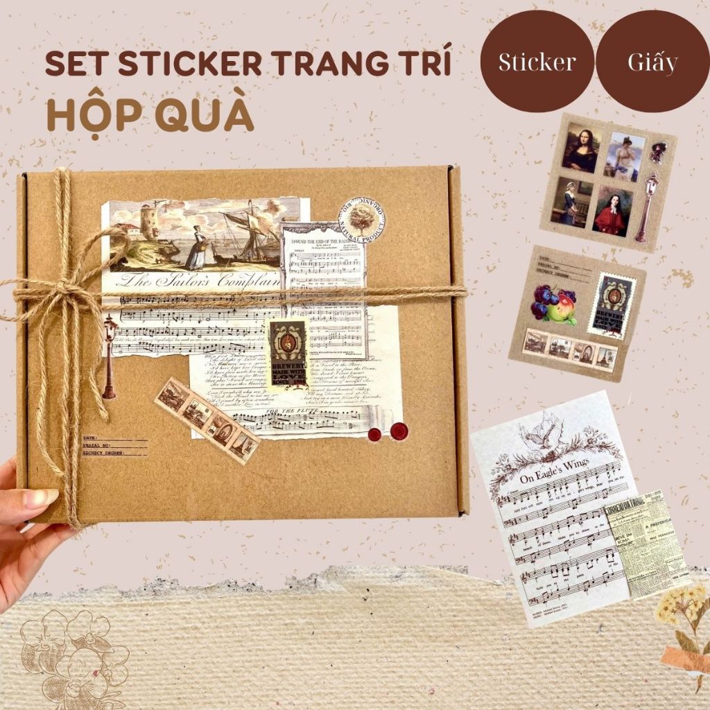 Set sticker trang trí combo 5 set miếng dán DIY hộp quà vintage sổ tay ...