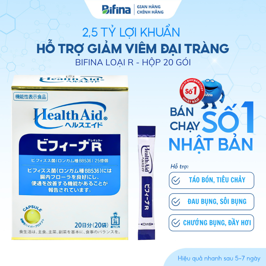 Ảnh Men tiêu hóa Bifina Nhật Bản - Loại R - Hỗ trợ viêm đại tràng cấp và mãn, Hộp 20 gói và 60 gói 1