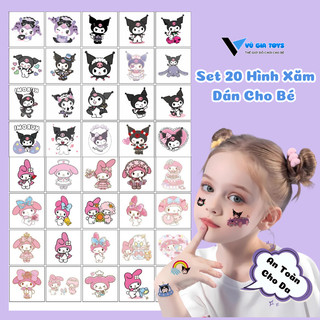 Set 20 Hình Xăm Dán Tạm Thời Cho Bé Kuromi Hello Kitty Melody Combo Hình Xăm Chống Thấm Nước Không Độc Hại An Toàn