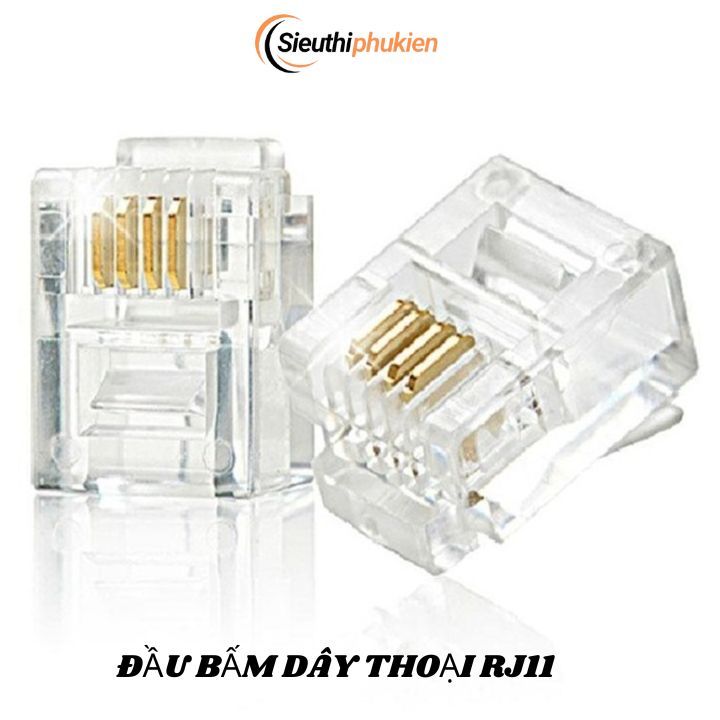 Túi 100 đầu bấm dây điện thoại RJ11, Hạt thoại RJ11 , Đầu bấm RJ11 4 ...