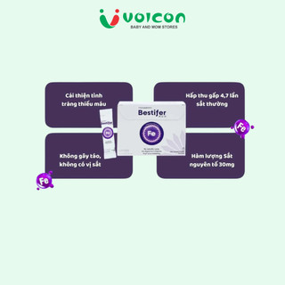 Sắt nước hướng đích Bestifer Mom cho mẹ bầu và sau sinh, giảm thiếu máu do thiếu sắt, hộp 24 gói