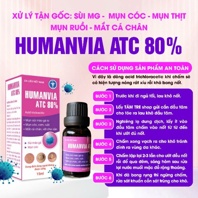 HUMANVIA ATC 80% Nhanh khô bong nốt sùi mào gà , mụn cóc, mụn cơm,mắt cá chân