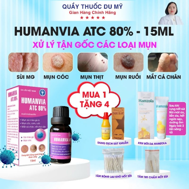 HUMANVIA ATC 80% Nhanh khô bong nốt sùi mào gà , mụn cóc, mụn cơm,mắt cá chân