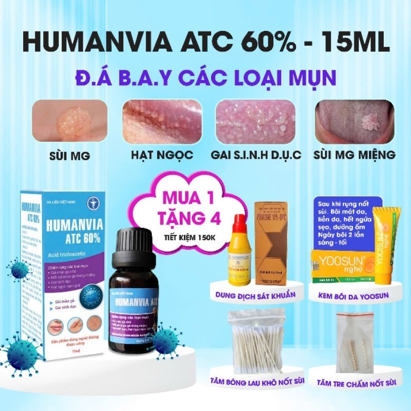 Humanvia ATC 60% thổi bay sùi mào gà mụn cóc mụn gai sd hạt ngọc Quầy thuốc Du Mỹ