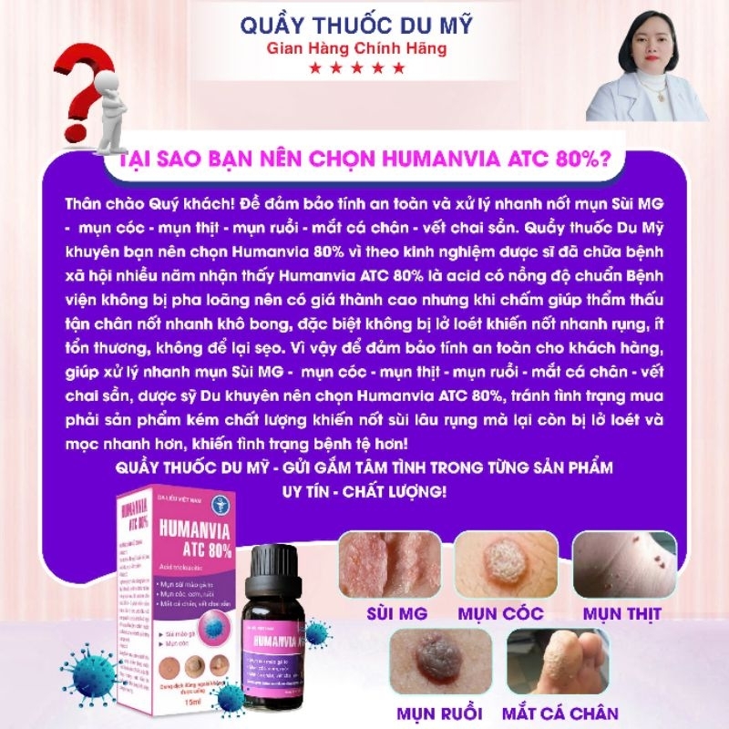 HUMANVIA ATC 80% Nhanh khô bong nốt sùi mào gà , mụn cóc, mụn cơm,mắt cá chân