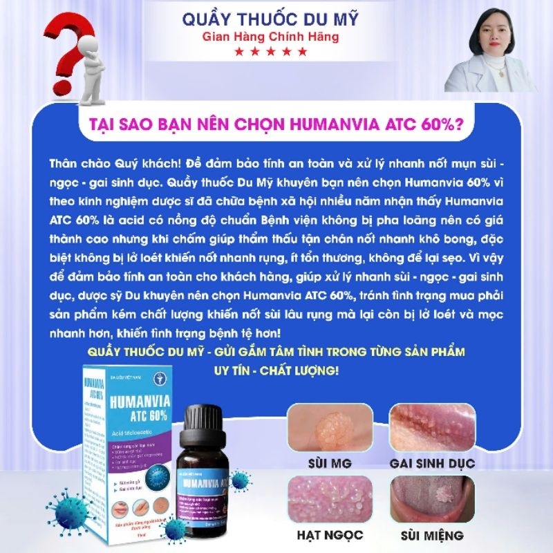 combo Thổi bay sùi mào gà gồm chấm humanvia atc 60% và 1 lọ uống alphamycron