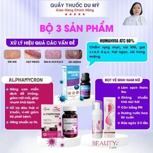 Combo Thổi bay nấm ngứa mụn li ti ,sùi mào gà gồm 1 lọ chấm mụn HUMANVIA ATV 60% ,1 lọ rửa vs nam nữ ALPHAMYCRON 30 viên